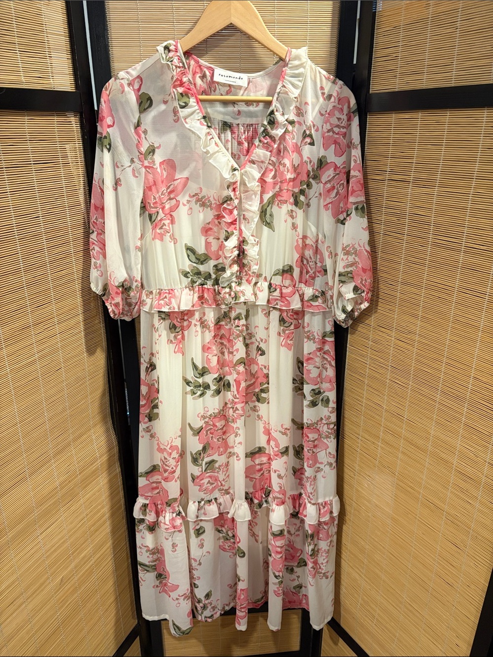 Floral Ruffle Maxi Dress in Cream and Pink